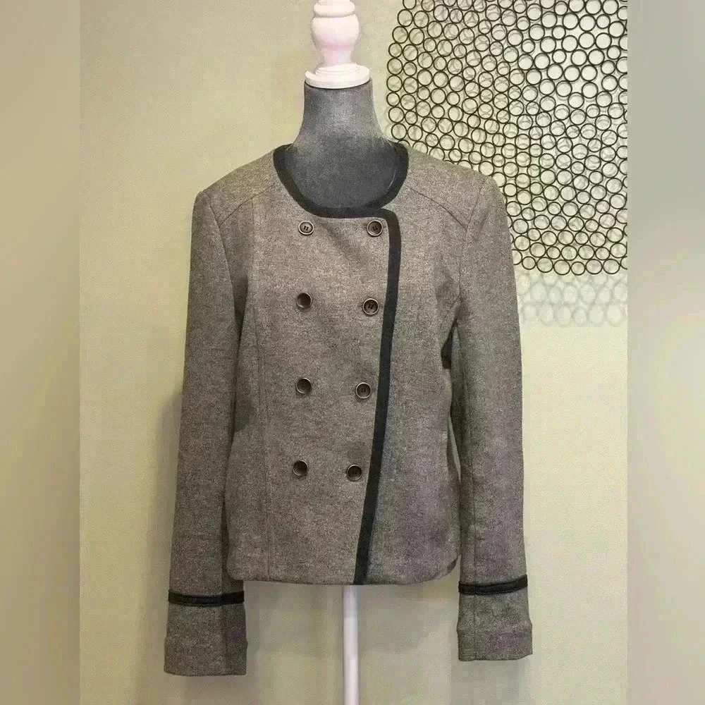Loft - Double-breasted Pea Coat jacket top Gray - Size Large